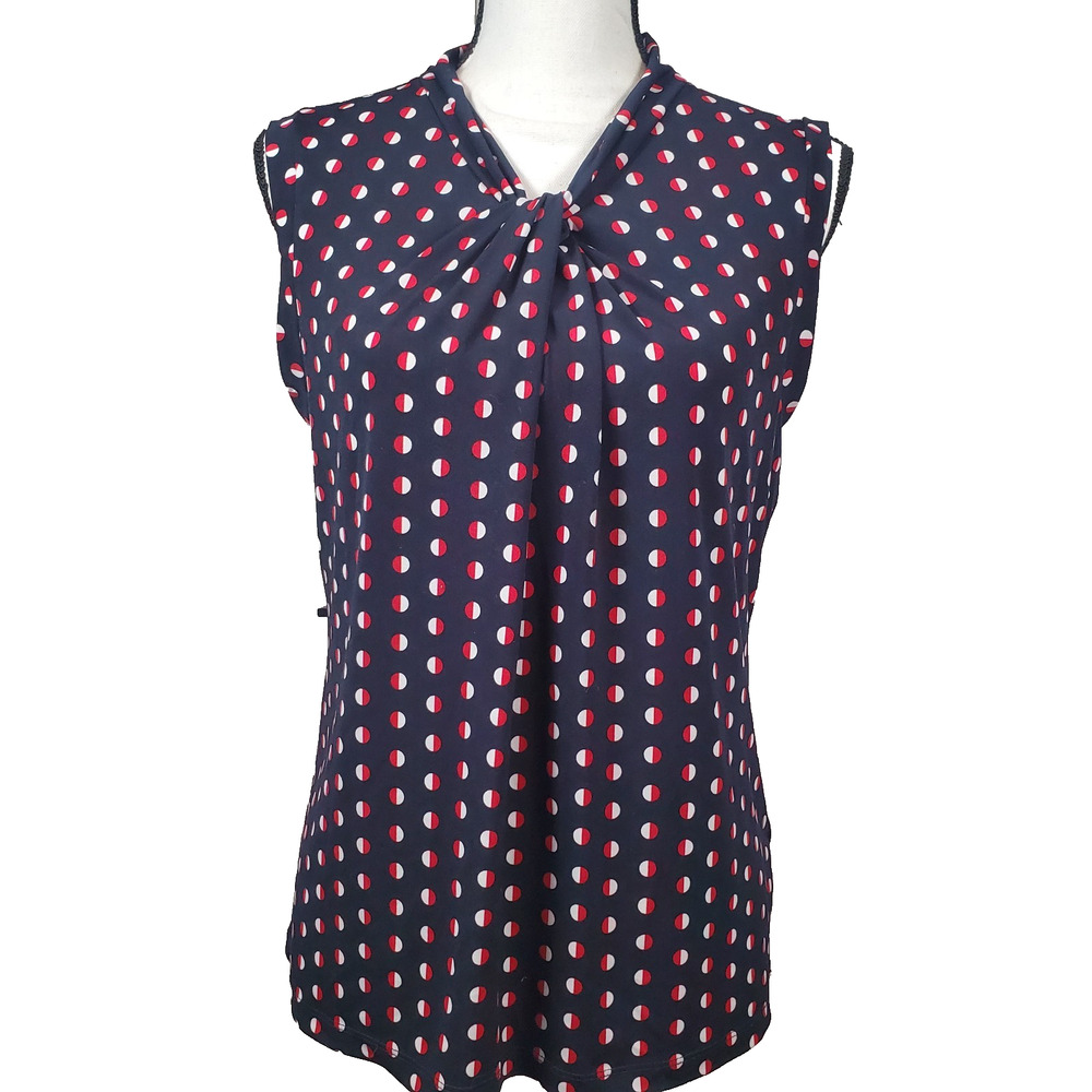 Tommy Hilfiger women's top Navy Sz M polka dot work money elegant